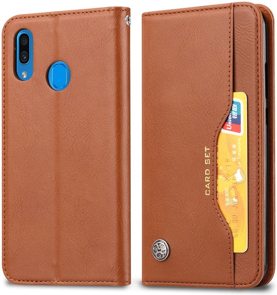 Samsung Galaxy A20e Portemonnee Hoesje Bruin met Standfunctie afbeelding 4
