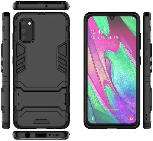 Samsung Galaxy A41 Hybride Hoesje Zwart met Kickstand afbeelding 2
