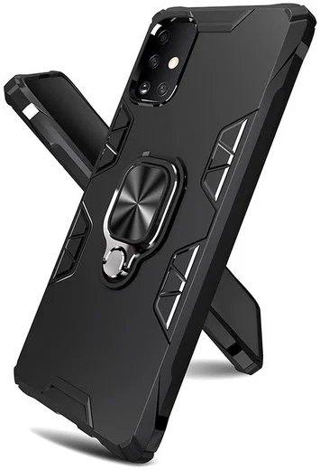 Samsung Galaxy A71 Hoesje Metalen Kickstand Blauw/Zwart met Magneet afbeelding 2