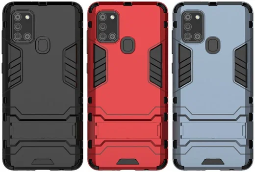 Samsung Galaxy A21S Hoesje Shock Proof Back Cover Met Kickstand Zwart afbeelding 10