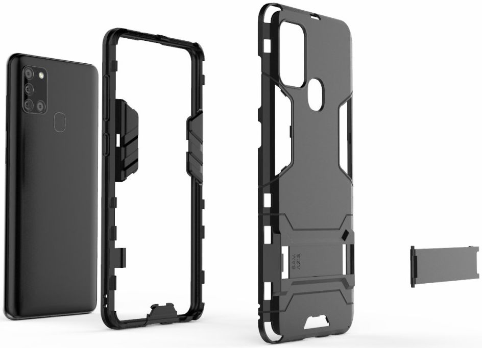 Samsung Galaxy A21S Hoesje Shock Proof Back Cover Met Kickstand Zwart afbeelding 5