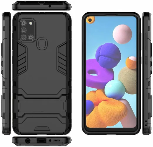 Samsung Galaxy A21S Hoesje Shock Proof Back Cover Met Kickstand Zwart afbeelding 7