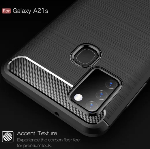 Samsung Galaxy A21s Geborsteld TPU Hoesje Carbon Fiber Blauw afbeelding 4