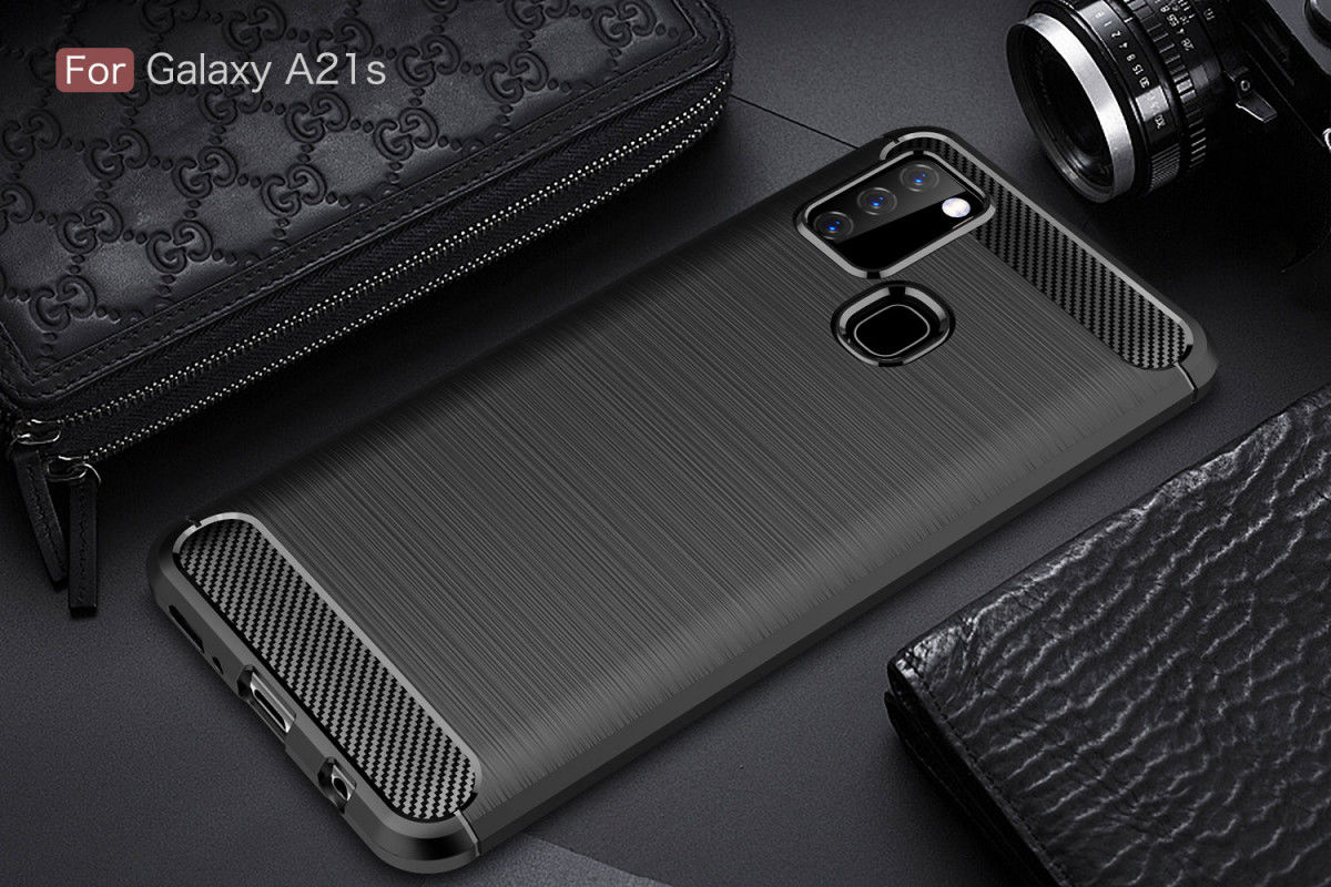 Samsung Galaxy A21s Geborsteld TPU Hoesje Carbon Fiber Rood afbeelding 11