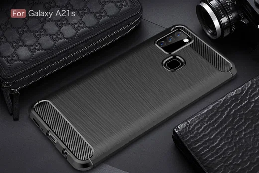 Samsung Galaxy A21s Geborsteld TPU Hoesje Carbon Fiber Rood afbeelding 11