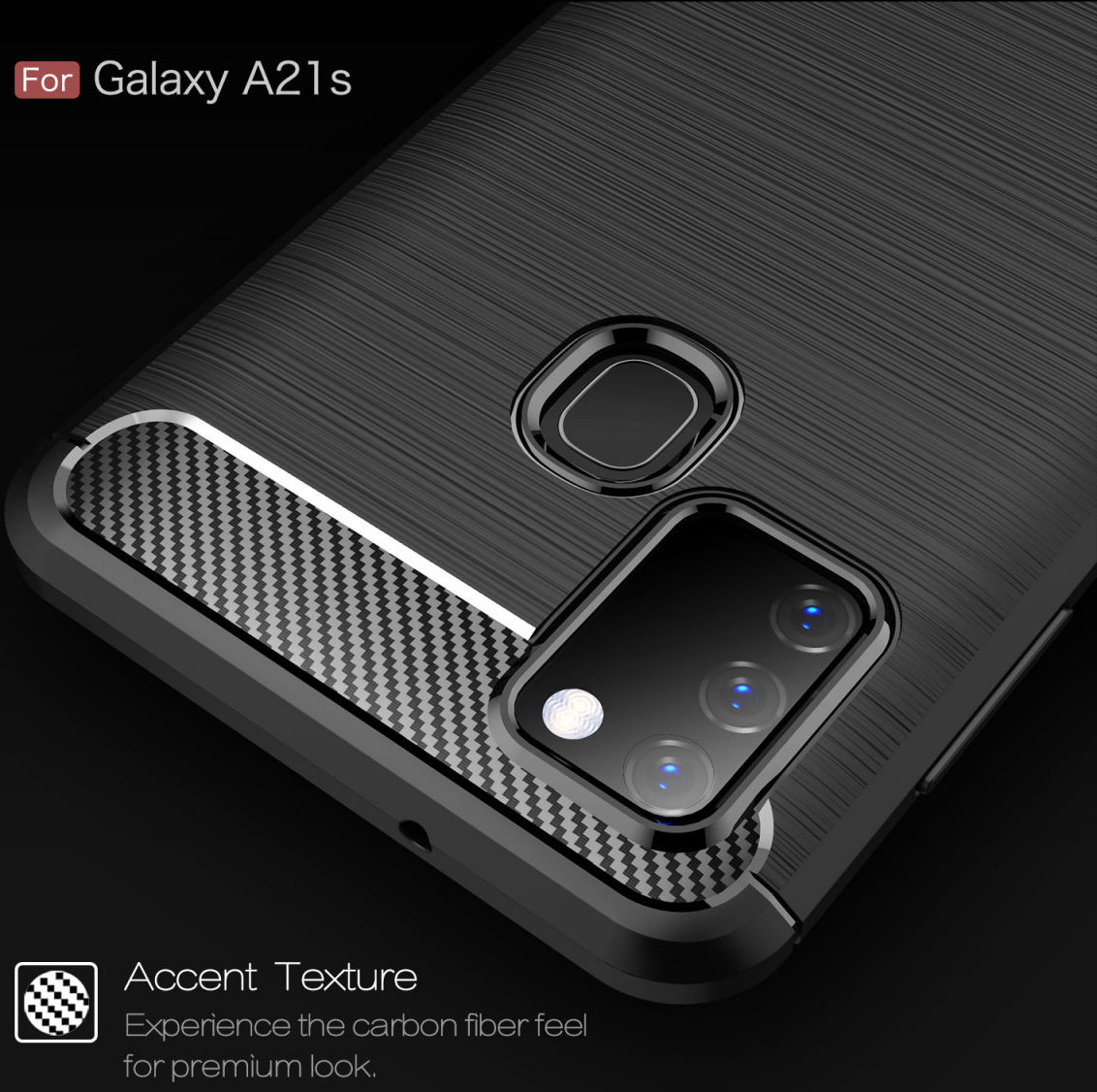 Samsung Galaxy A21s Geborsteld TPU Hoesje Carbon Fiber Rood afbeelding 5