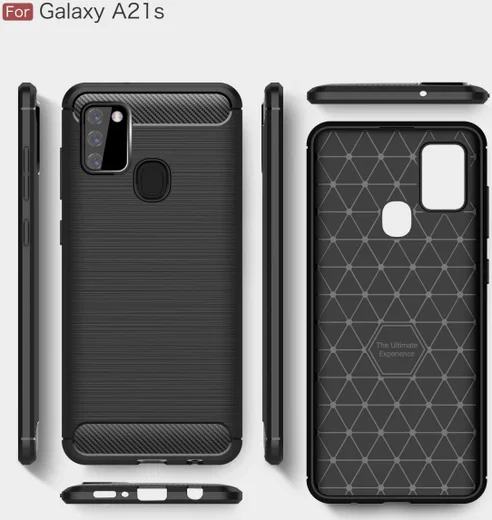 Samsung Galaxy A21s Geborsteld TPU Hoesje Carbon Fiber Rood afbeelding 10