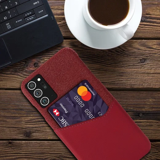 Samsung Galaxy Note 20 Ultra Stoffen Hoesje met Kaartsleuf Rood afbeelding 2