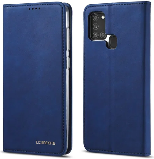 Samsung Galaxy A21s Hoesje Portemonnee Stand Bookcase Kunstleer Blauw afbeelding 1
