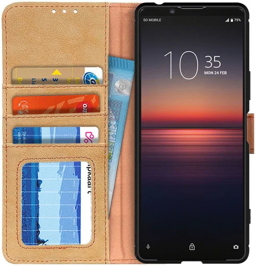 Sony Xperia 1 II Book Case Hoesje Portemonnee Retro Splitleer Geel afbeelding 1