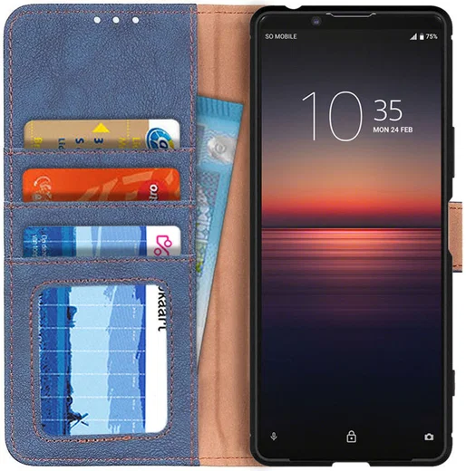 Sony Xperia 1 II Book Case Hoesje Portemonnee Retro Splitleer Blauw afbeelding 1