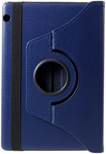 Huawei MediaPad T5 Litchi Skin Hoes met Roterende Stand Donker Blauw afbeelding 1