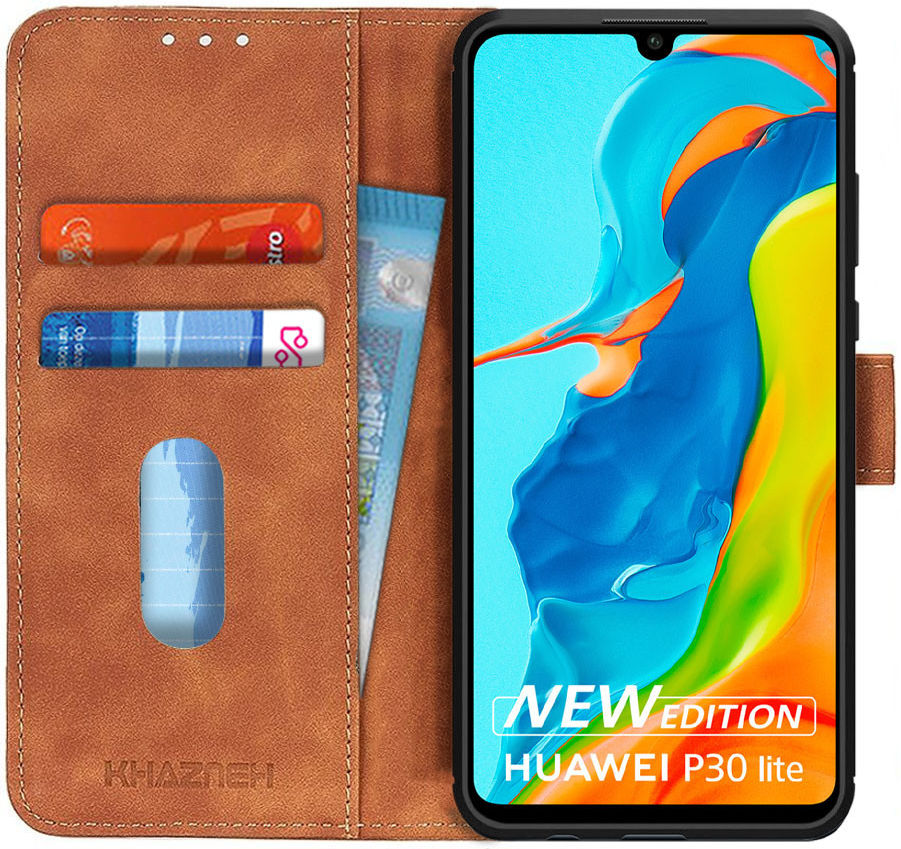 Huawei P30 Lite New Edition Hoesje Portemonnee Vintage Bruin afbeelding 1
