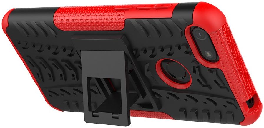 Motorola Moto E6 Play Hoesje Shockproof Hybride Kickstand Rood afbeelding 5