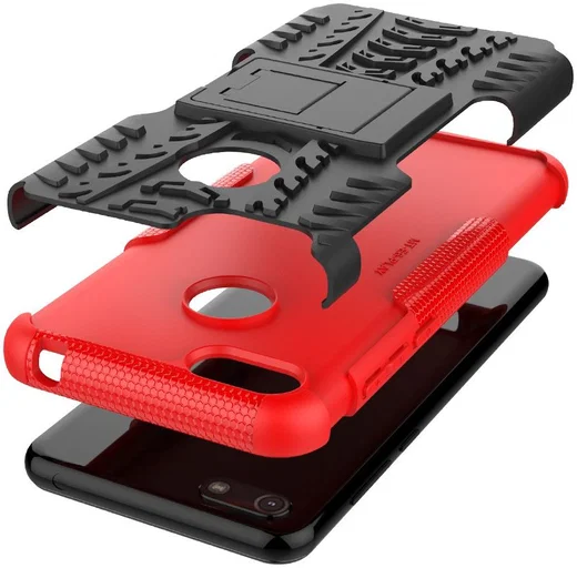 Motorola Moto E6 Play Hoesje Shockproof Hybride Kickstand Rood afbeelding 6