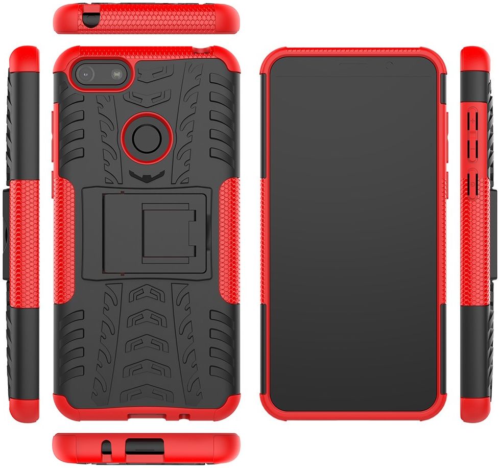 Motorola Moto E6 Play Hoesje Shockproof Hybride Kickstand Rood afbeelding 7