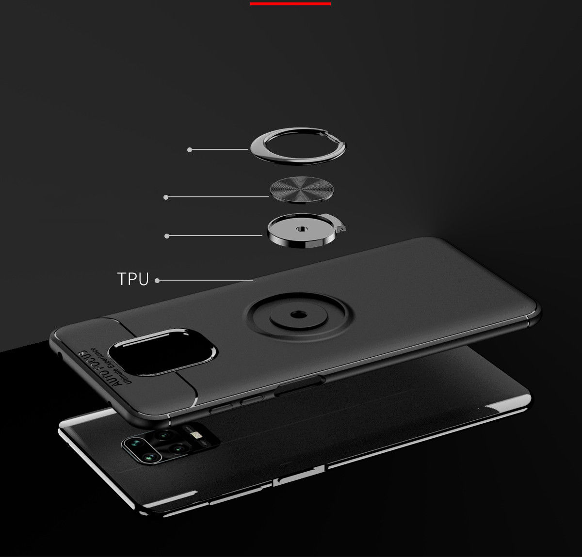 Xiaomi Redmi Note 9S / Note 9 Pro Hoesje met Ring Kickstand Zwart afbeelding 4