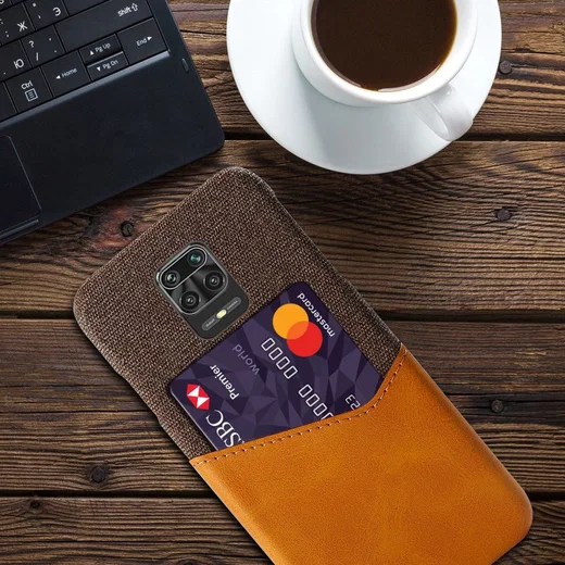 Xiaomi Redmi Note 9S / Note 9 Pro Stoffen Hoesje met Kaartsleuf Bruin afbeelding 2