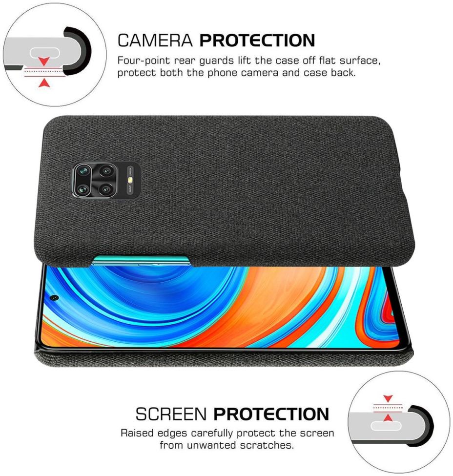 Xiaomi Redmi Note 9S / Note 9 Pro Stoffen Hoesje Back Cover Zwart afbeelding 5