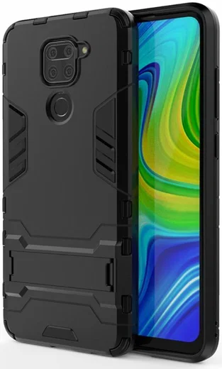 Xiaomi Redmi Note 9 Hybride Hoesje met Kickstand Zwart afbeelding 1