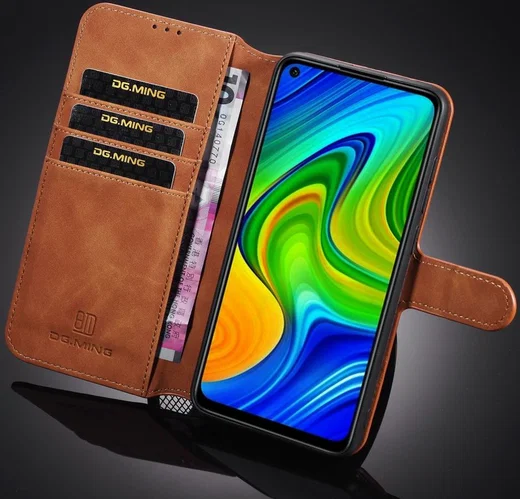 DG Ming Retro Portemonnee Xiaomi Redmi Note 9 Hoesje Bruin afbeelding 2