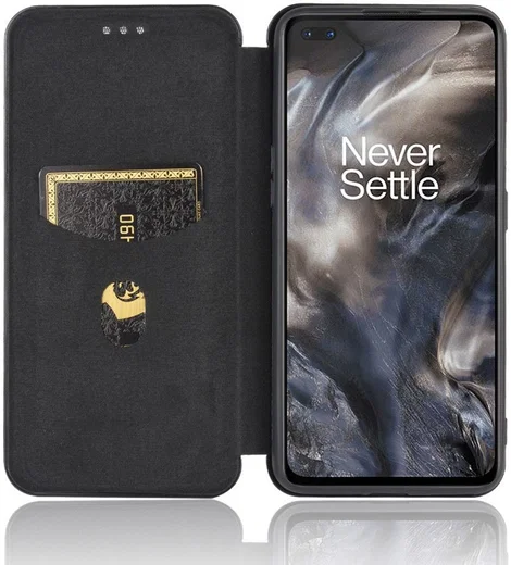 OnePlus Nord Carbon Fiber Portemonnee Hoesje Zwart afbeelding 1