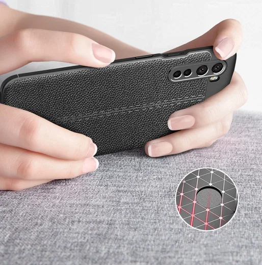 OnePlus Nord Litchi Hoesje TPU met Leren Textuur Blauw afbeelding 10