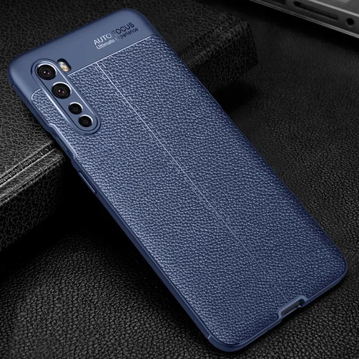 OnePlus Nord Litchi Hoesje TPU met Leren Textuur Blauw afbeelding 2