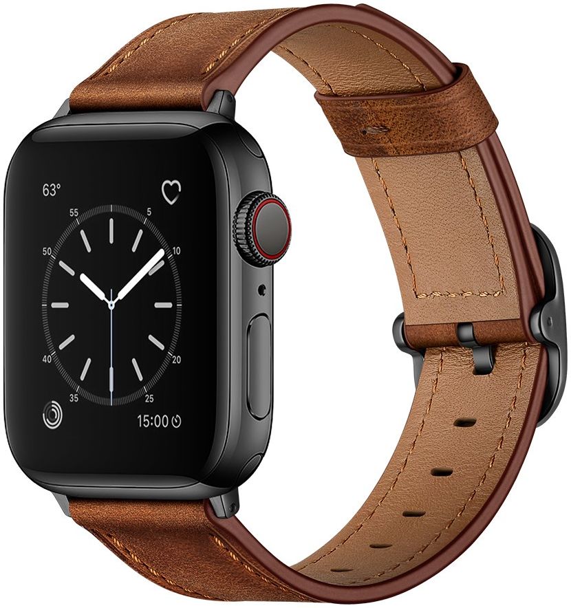 Apple Watch Leren Band - 1-10/SE - 42/41/40/38MM - Modieuze Gespsluiting - Bruin afbeelding 2