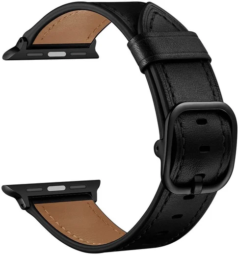 Apple Watch Leren Band - 1-10/SE - 42/41/40/38MM - Modieuze Gespsluiting - Zwart afbeelding 4