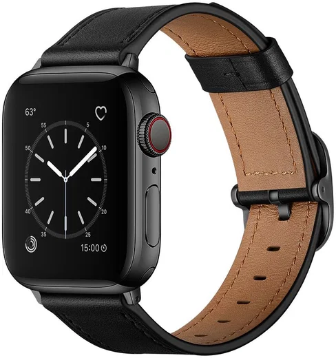 Apple Watch Leren Band - 1-10/SE - 42/41/40/38MM - Modieuze Gespsluiting - Zwart afbeelding 2