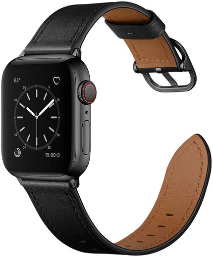 Apple Watch Leren Band - 1-10/SE - 42/41/40/38MM - Modieuze Gespsluiting - Zwart afbeelding 3
