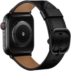 Apple Watch Leren Band - 1-10/SE - 42/41/40/38MM - Modieuze Gespsluiting - Zwart afbeelding