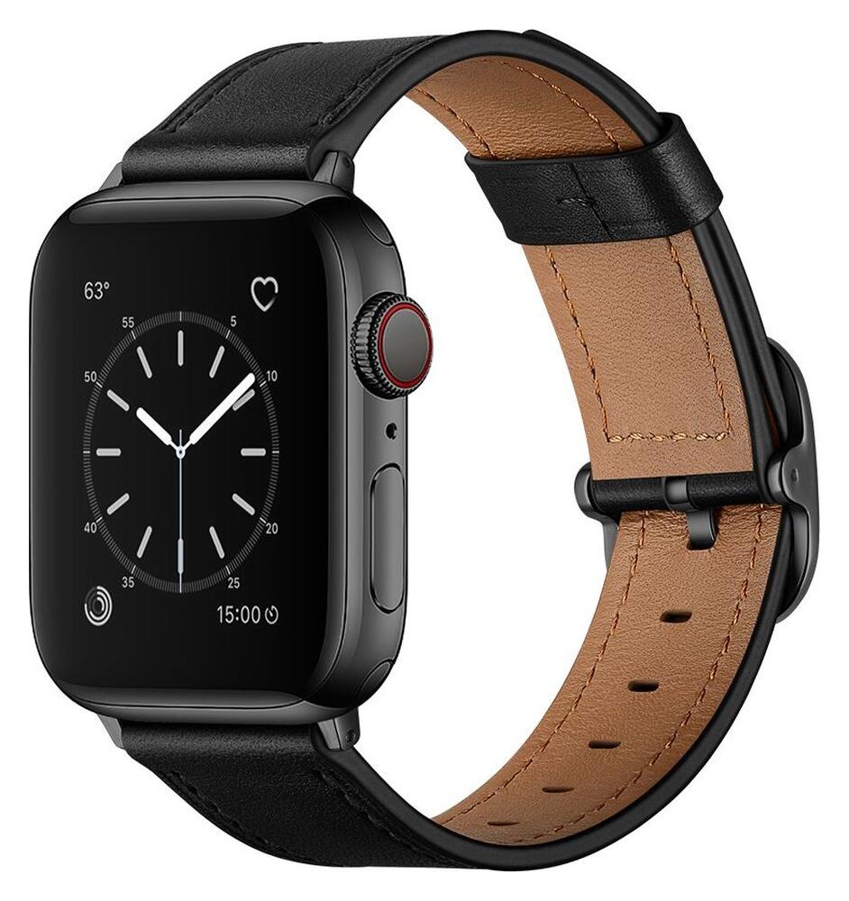 Apple Watch Bandje - 1-10/SE/Ultra - 49/46/45/44/42MM - Leer - Zwart afbeelding 2