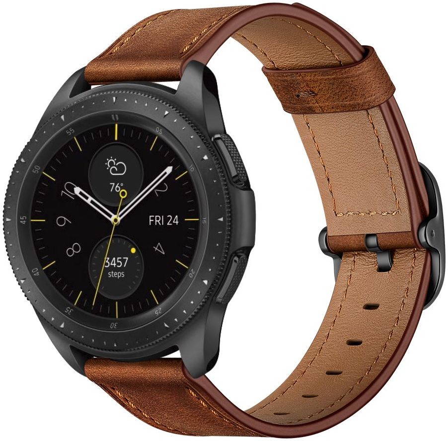 Universeel Smartwatch 22MM Bandje - Leer - met Modieuze Gespsluiting - Bruin afbeelding 2