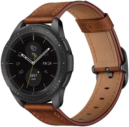 Universeel Smartwatch 22MM Bandje - Leer - met Modieuze Gespsluiting - Bruin afbeelding 2