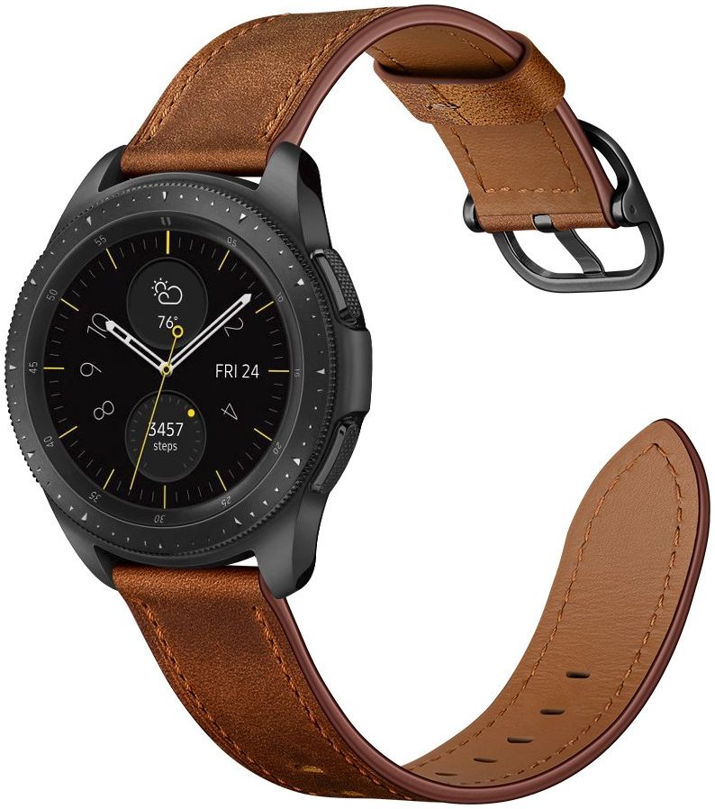 Universeel Smartwatch 22MM Bandje - Leer - met Modieuze Gespsluiting - Bruin afbeelding 3