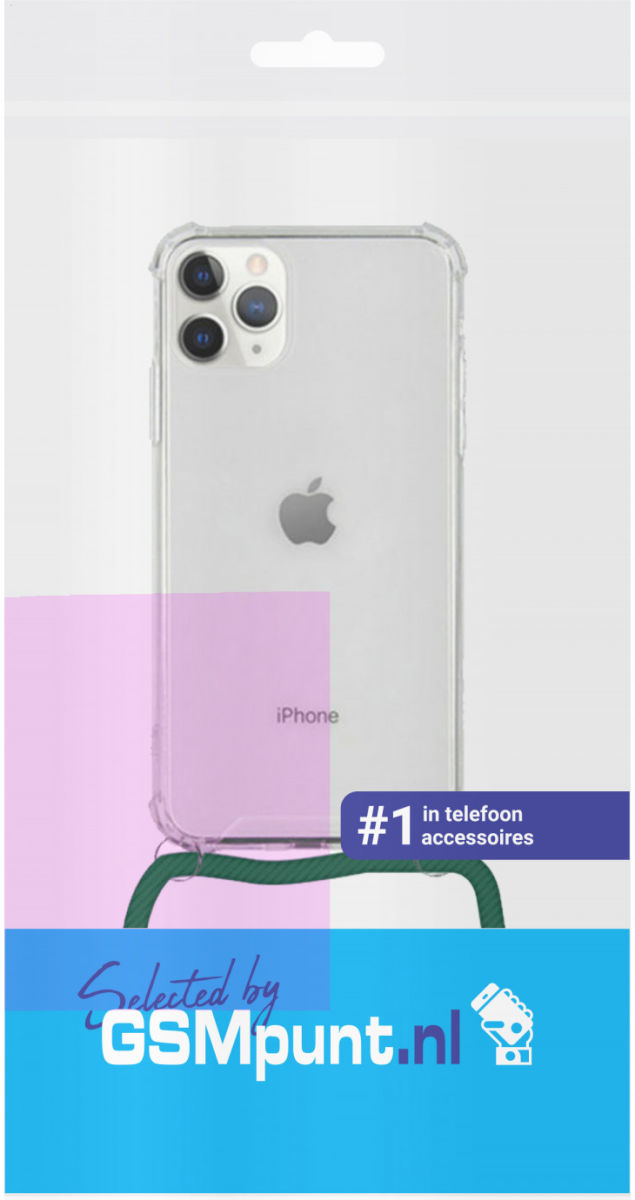 Apple iPhone 11 Pro Hoesje Back Cover met Koord Donker Groen afbeelding 2