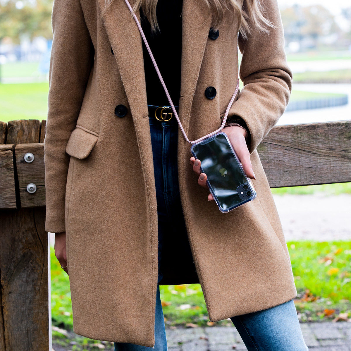 Apple iPhone 11 Pro Hoesje Back Cover met Koord Roze Goud afbeelding 8