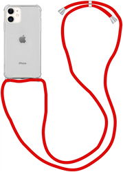 Apple iPhone 11 Hoesje Transparante Back Cover met Rood Koord afbeelding
