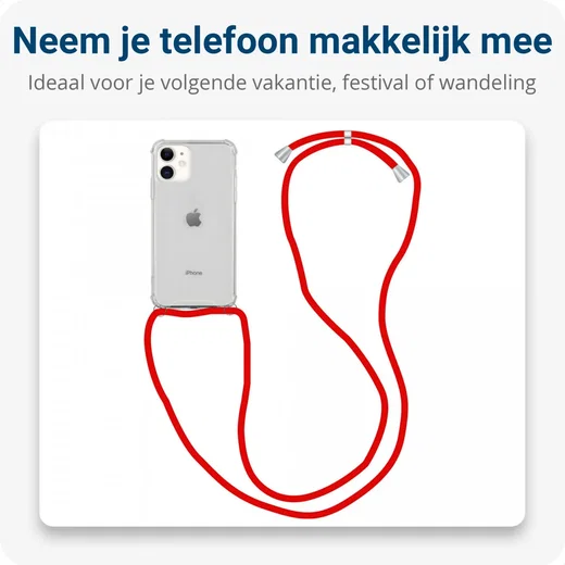 Apple iPhone 11 Hoesje Transparante Back Cover met Rood Koord afbeelding 3