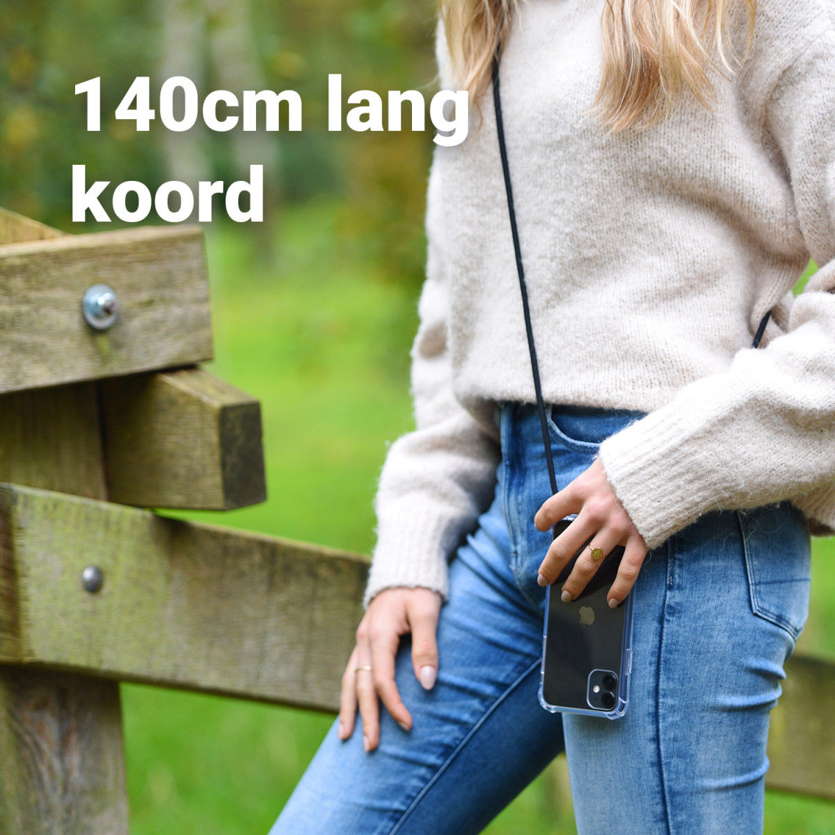 Apple iPhone 12 Mini Hoesje Back Cover met Koord Zwart afbeelding 2