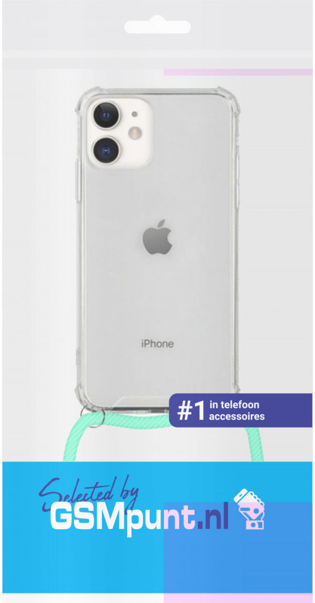 Apple iPhone 12 / 12 Pro Hoesje Back Cover met Koord Mint Groen afbeelding 2