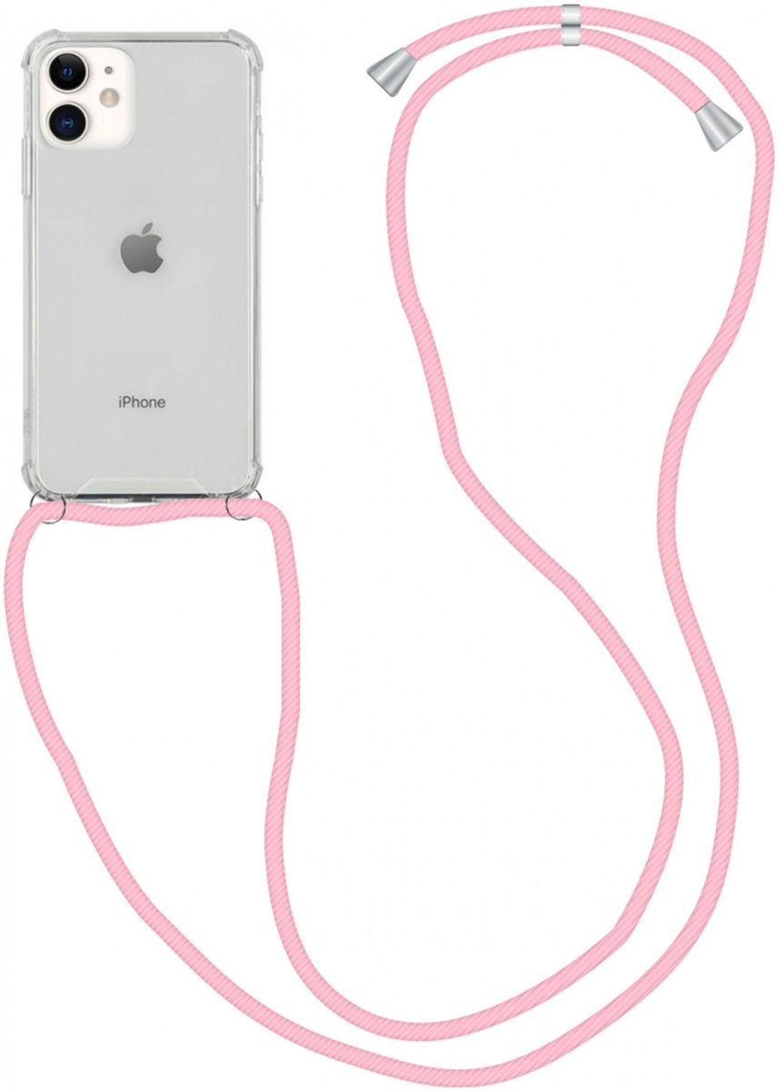 Apple iPhone 12 / 12 Pro Hoesje Back Cover met Koord Roze afbeelding 1