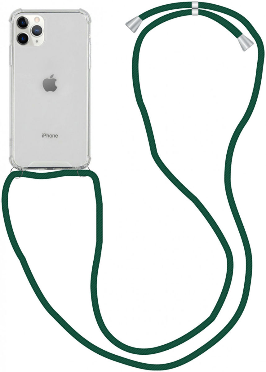 Apple iPhone 12 Pro Max Hoesje Back Cover met Koord Donker Groen afbeelding 1