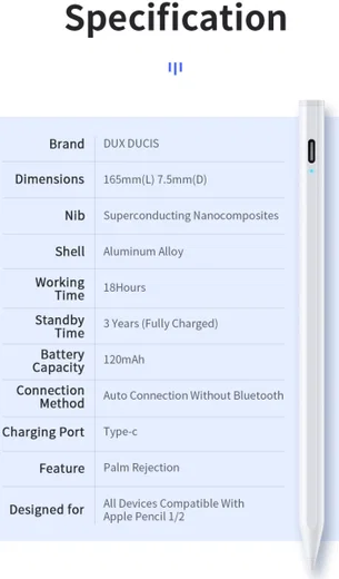 Dux Ducis iPad Stylus Pen Classic Wit afbeelding 14