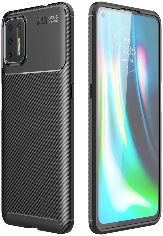 Motorola Moto G9 Plus Hoesje Siliconen Carbon Back Cover Zwart afbeelding 4