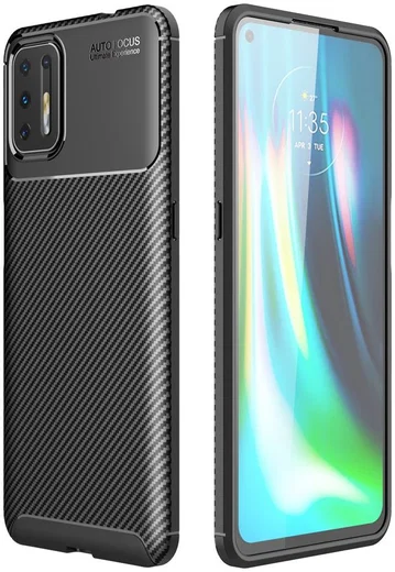 Motorola Moto G9 Plus Hoesje Siliconen Carbon Back Cover Zwart afbeelding 4