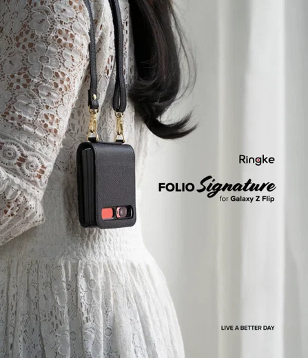 Ringke Folio Signature Samsung Galaxy Z Flip Hoesje met Koord Zwart afbeelding 3