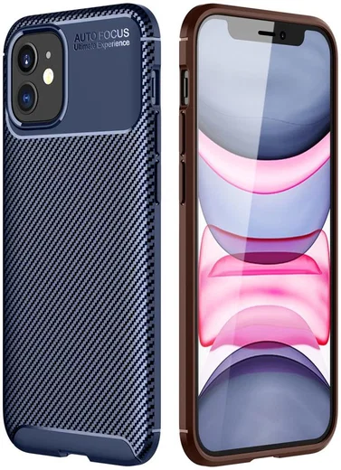 Apple iPhone 12 Mini Hoesje Carbon Fiber Back Cover Blauw afbeelding 1